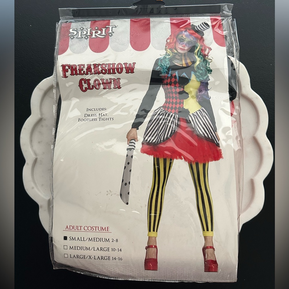 Spirit Freakshow Clown Costume with Dress, Hat & Footless Tights Set